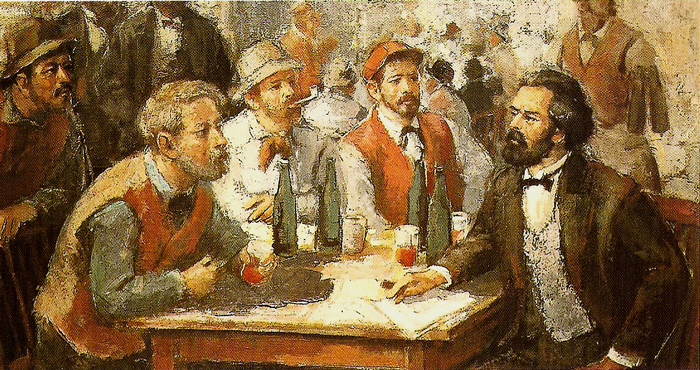 Marx rozmlouvaj�c� s d�ln�ky